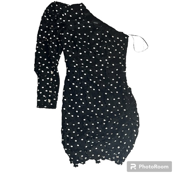 Bardot Black White Floral One Shoulder Puff Sleeve Effie Lace Dress US 4 XS prom - Picture 1 of 5
